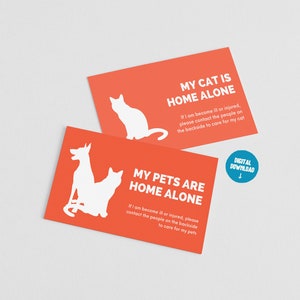 Portefeuille Cartes d’urgence pour animaux de compagnie Fichiers numériques | Série de 5 | Cartes « Mon animal est seul à la maison »