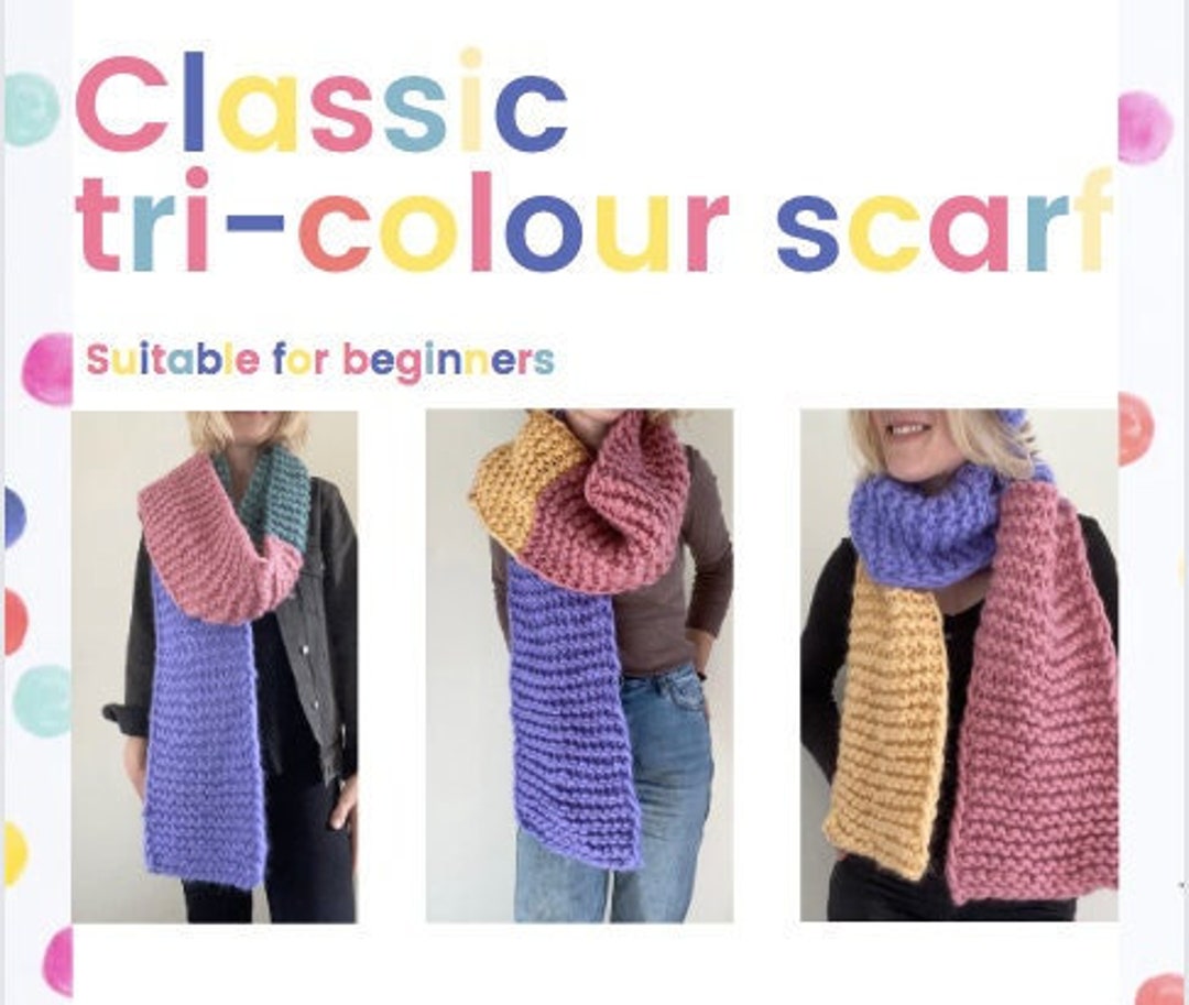 Tri-colour Chunky Knit Scarf, Beginner Friendly Knitting Kit, Make