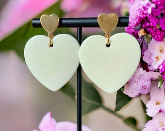 ecru heart pendant earrings