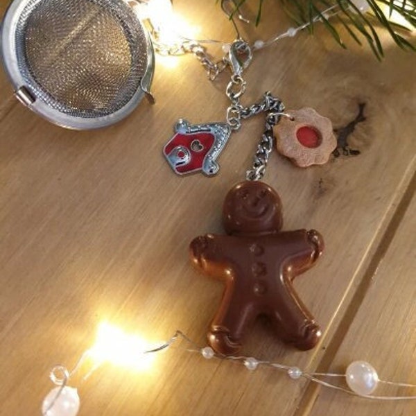 infuseur à thé boule à thé bonhomme pain d'épices biscuit de noël gingerbread en fimo