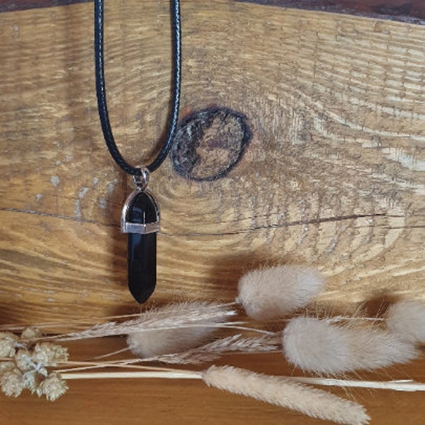 collier pendentif pendule obsidienne noire