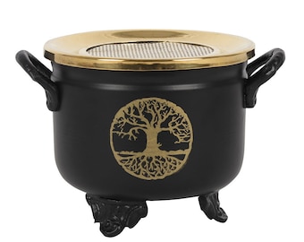 Tree of life metal cauldron for magical preparation