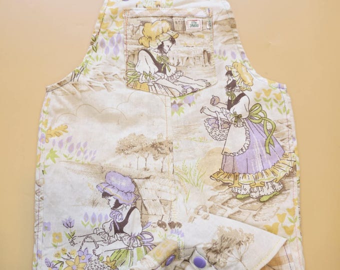 3M 120- Reversible baby Overalls - vintage cotton pillowcase and linen remnant