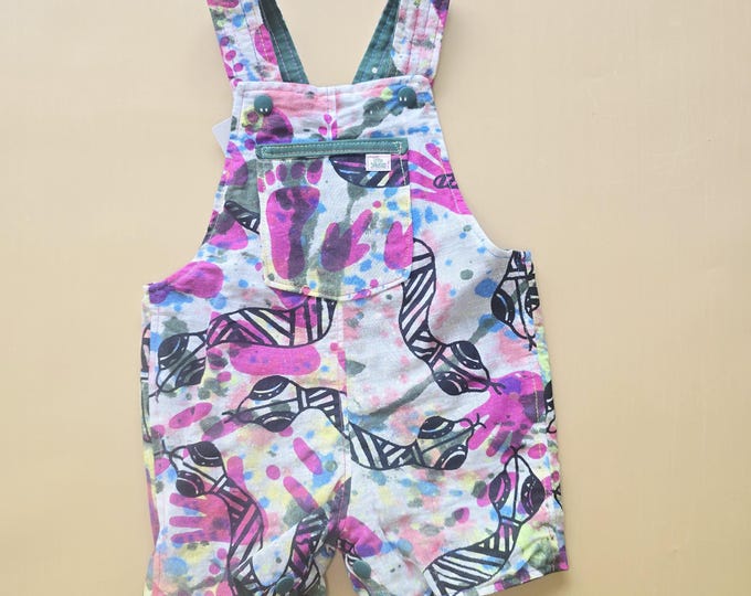 3M 031- Reversible baby Overalls - vintage handpainted cotton and polkadot cotton