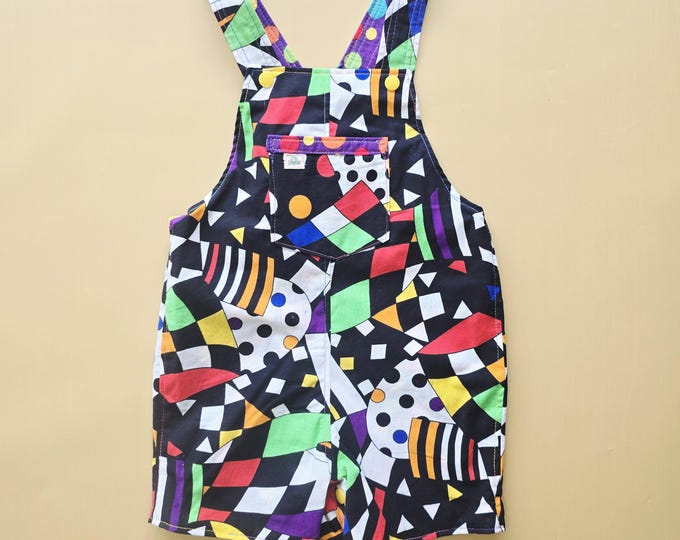 9M 044- Vintage abstract cotton Reversible baby overalls.