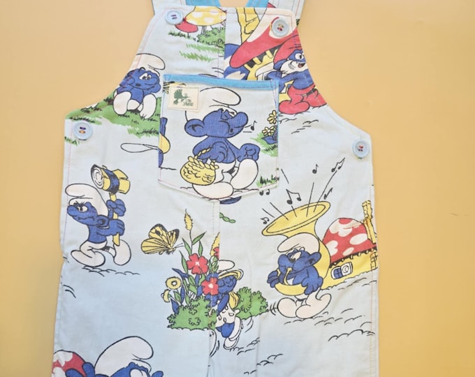 1Y 082 Smurfs Vintage Cotton Sheet Overalls