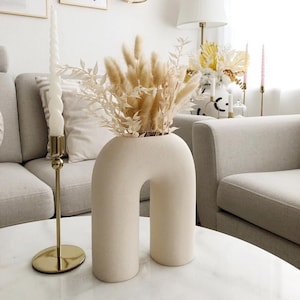 Modern Circular Hollow Ceramic Vase, Nordic Style U Shaped Vase, Decorative Vase, White Vase, Flower Vase, Housewarming Gift, Gift for Mom image 1