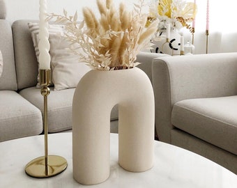 Modern Circular Hollow Ceramic Vase, Nordic Style U Shaped Vase, Decorative Vase, White Vase, Flower Vase, Housewarming Gift, Gift for Mom