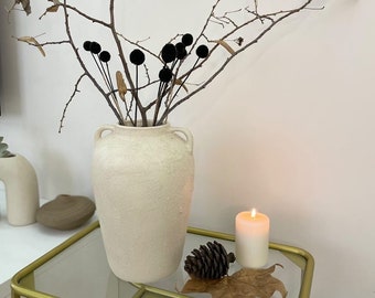 Rustic Ceramic Vase: Stone Effect Pottery, Farmhouse Decor