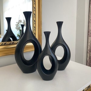 Set of 3 Modern Matte Black Ceramic Vases: Nordic Decor