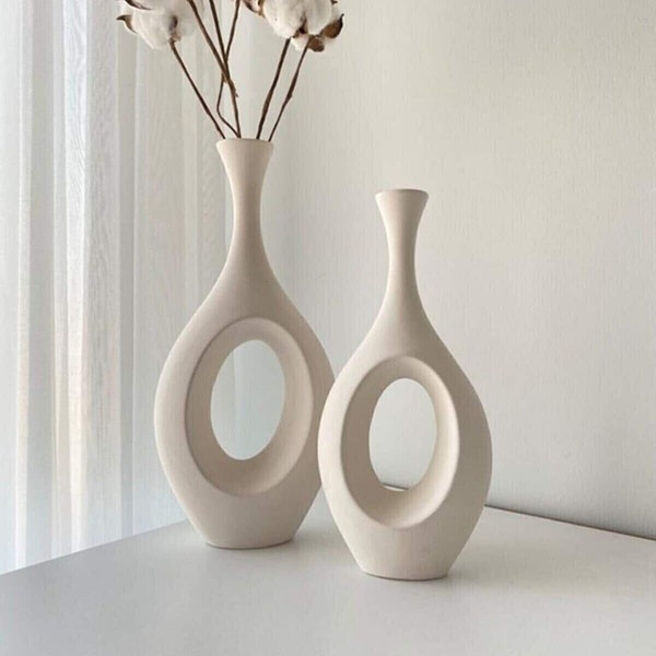 Ensemble de 2 vases rustiques en céramique FAITS À LA MAIN, petits et grands vases décoratifs, vases nordiques en céramique, décor Boho, décor de vase, cadeaux de première maison