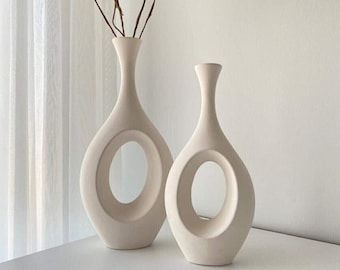 Ensemble de 2 vases rustiques en céramique FAITS À LA MAIN, petits et grands vases décoratifs, vases nordiques en céramique, décor Boho, décor de vase, cadeaux de première maison