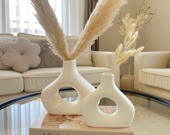 Nordic Donut Vase Set, Circular Hollow Ceramic Vase, Boho Decor