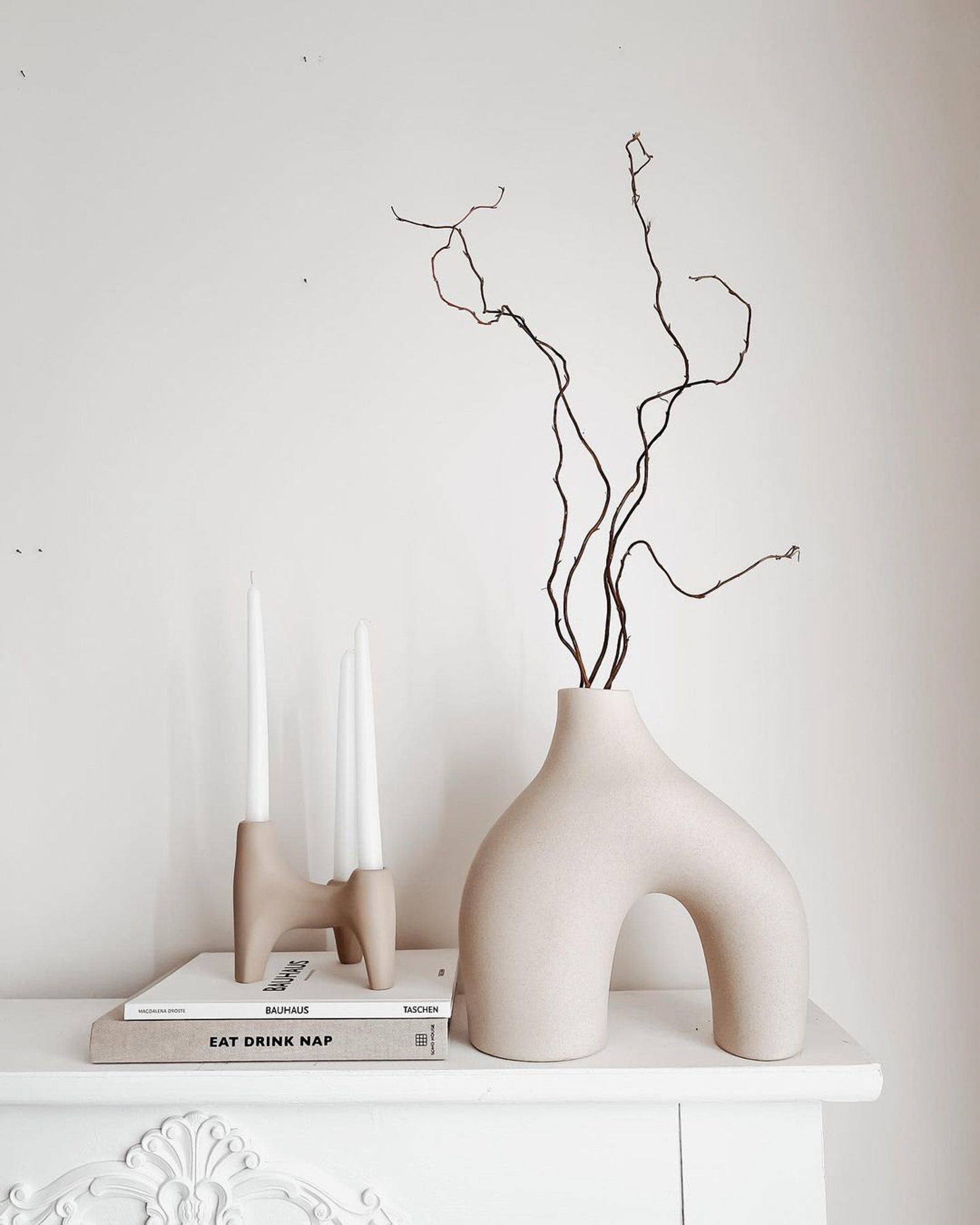 Nordic Donut Ceramic Vase Set: Boho Minimalist Decor - Light Beige, Small (6 inches)