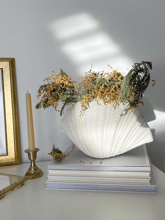 Keramikvase in Austernschalenform, Küstenstil-Dekoration, Vase für Trockenblumen