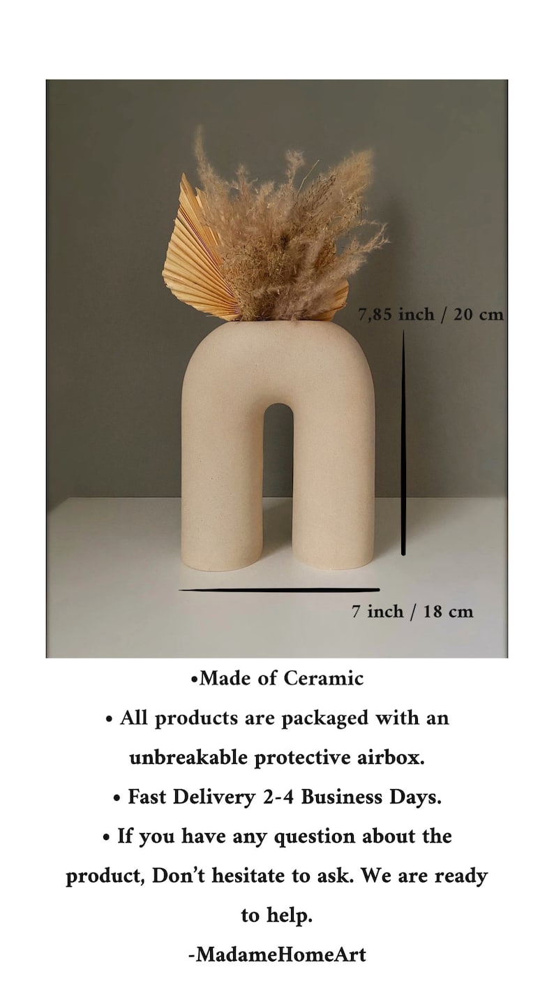 Modern Circular Hollow Ceramic Vase, Nordic Style U Shaped Vase, Decorative Vase, White Vase, Flower Vase, Housewarming Gift, Gift for Mom image 10