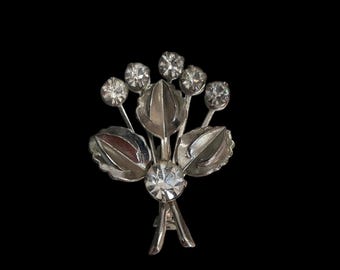 Piccola spilla/spilla vintage con strass color argento