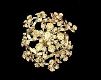 Spilla centrale floreale vintage con strass