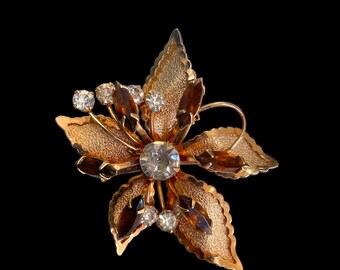 Spilla vintage color oro con strass ambrati Marquis