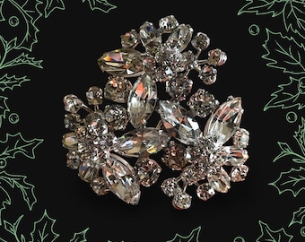 Spilla vintage SHERMAN grande in cristallo trasparente