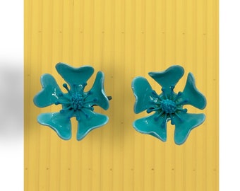 Vintage Dutch Fired Flower Earrings