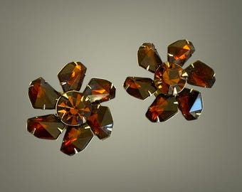 Orecchini a clip vintage con strass in ambra