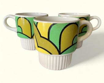 Tazze vintage verdi e gialle, set da 3