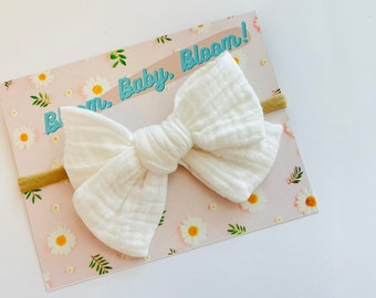 Organic Cotton muslin bows, Baby Bow Headbands, Double Gauze infant headbands, baby girl gifts