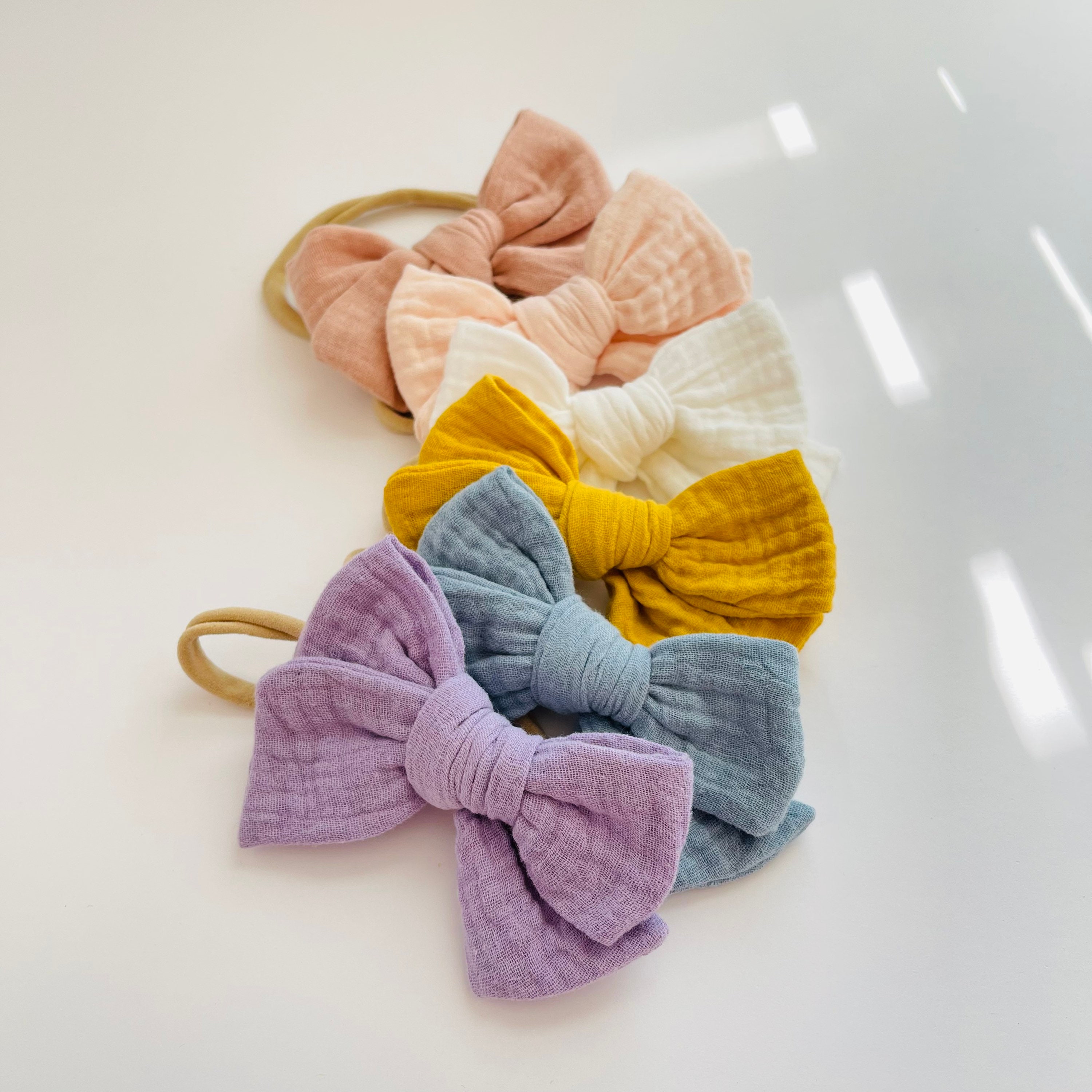 Organic Cotton Muslin Bows Baby Bow Headbands Double Gauze - Etsy