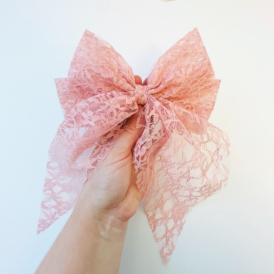 Floral Lace Hair Bow, Oversized Lace Bow, Girls Hair Clip, Rose Ivory Lace, Hair Accessories. Etsy