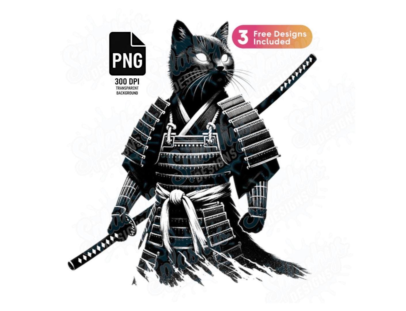 Samurai Cat PNG Warrior Cat in Armor Japanese Samurai Art Sublimation ...