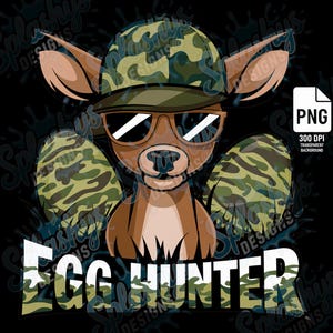 Egg Hunter Deer PNG Camouflage Osterdeer Clipart mit Camo Hut und Sonnenbrille | Lustige Jagd Stil Ostern Sublimation Design Ostern Camos