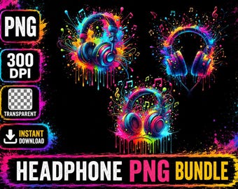 Bunte Musik-Kopfhörer-PNG-Sublimationsgrafik: Lebendige Musikkunst, digitale Cliparts für T-Shirts, Hoodies, Poster, Aufkleber und mehr