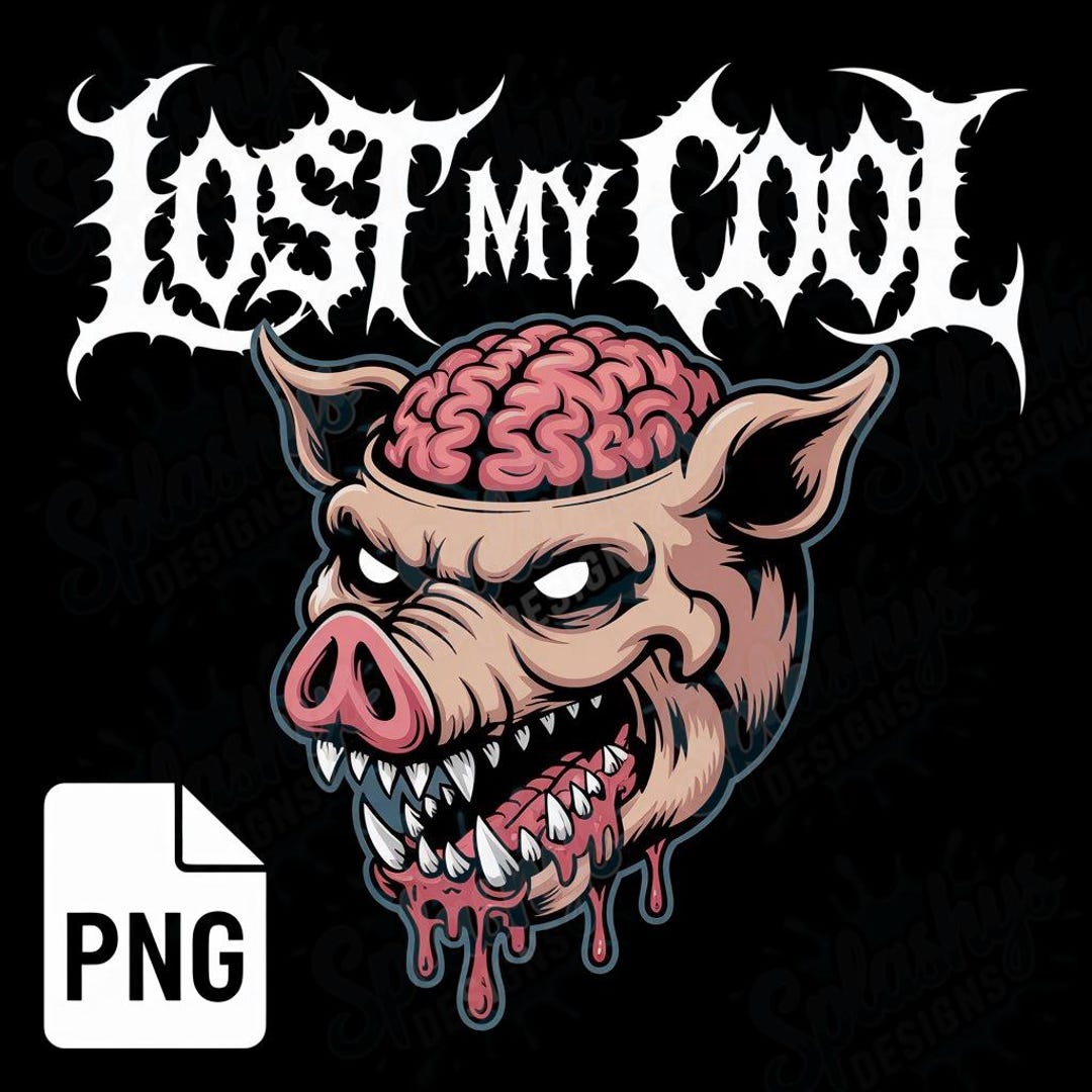 Exploding Mind Pig Angry Pig Zombie Art Lost My Cool Brain Exposed Horror Cartoon Design ...