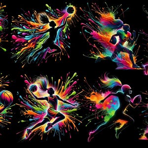 Bundle PNG sport pour femmes, néon fille athlétique Clipart, motifs colorés par sublimation, silhouettes sportives féminines, téléchargement numérique pour T-shirt