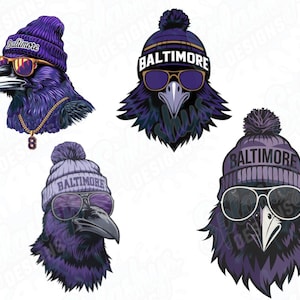 Pacote de PNG de Mascote Baltimore Raven | Cool Raven Clipart | Ilustração de Equipe Esportiva Raven | Winter Raven com Gorro | Arquivos de Sublimação Raven