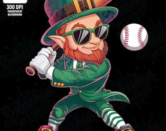 Leprechaun PNG Baseball clip art for Cricut, St. Patrick’s Day Sublimation Design, Irish Sports Clipart, Lucky Baseball PNG Funny digital