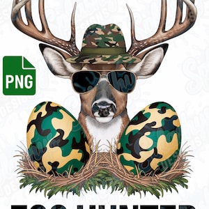 Hirsch Png Osterhemd PNG Lustiges Camo Jagd Sublimationsdesign - Rustikaler Country Buck mit Camouflage Eiern - Frühling Outdoor Hunter