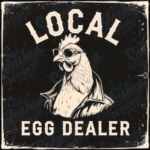 Drôle de poulet en téléchargement numérique Marchand d'oeufs local PNG Ferme d'oeufs frais vendeur Clipart Retro Homestead PNG, élevage de volailles Sublimation Design Png