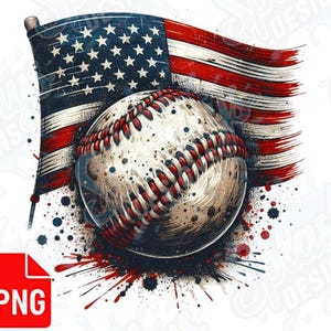 Bandera estadounidense de béisbol PNG sublimación clipart deportivo patriótico diseño del día del juego de béisbol de EE. UU. descarga digital