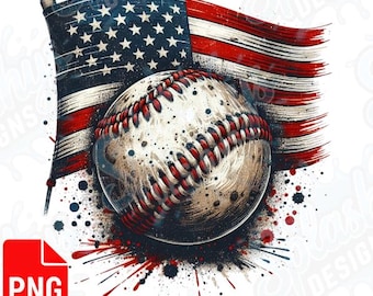 American Flag Baseball PNG Sublimation Patriotic Sports Clipart USA Baseball Game Day Design Digital Download