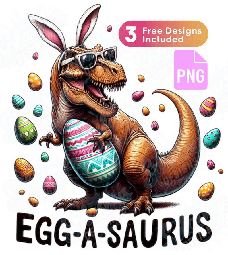 Funny Easter Dinosaur PNG Clipart T Rex Wearing Bunny Ears Holding ...