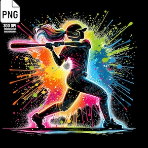 Jogador de softball colorido balançando taco PNG design de sublimação para amantes de esportes