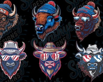Buffalo Mascot PNG Bundle | Western Cowboy Buffalo Clipart | Winter Buffalo with Beanie | Patriotic Buffalo with Sunglasses | Rodeo Sports