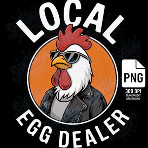 Marchand d'oeufs local poulet PNG Clipart drôle de ferme coq portant des lunettes de soleil Cool fermier graphique pour t-shirts et travaux manuels par sublimation