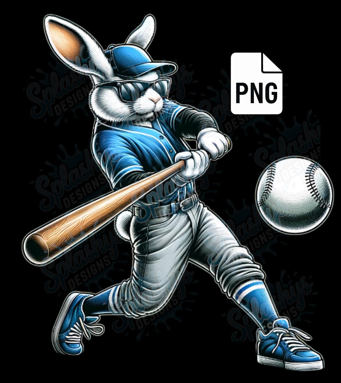 Cool Baseball Bunny PNG Clipart Sublimation Sports Rabbit Hitting Ball ...