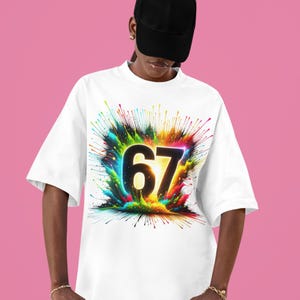 67 TikTok Slang Sublimation PNG DTG Colorful Paint Splash Meme Number 67 Trendy Viral Gen Alpha Aesthetic Clipart Digital Download Shirt Art