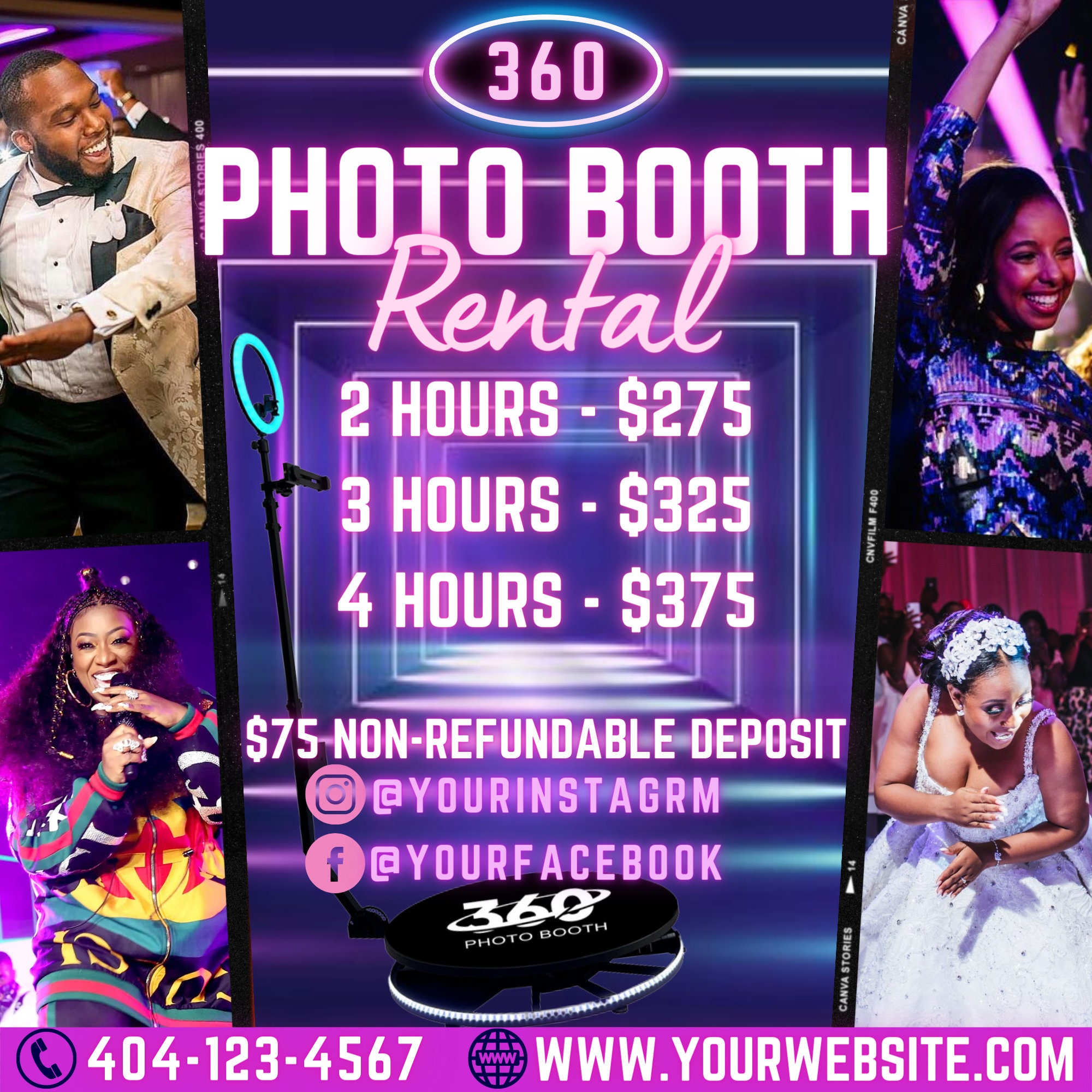 360 Photo Booth Rental Flyer DIY Event Photography Rental Etsy