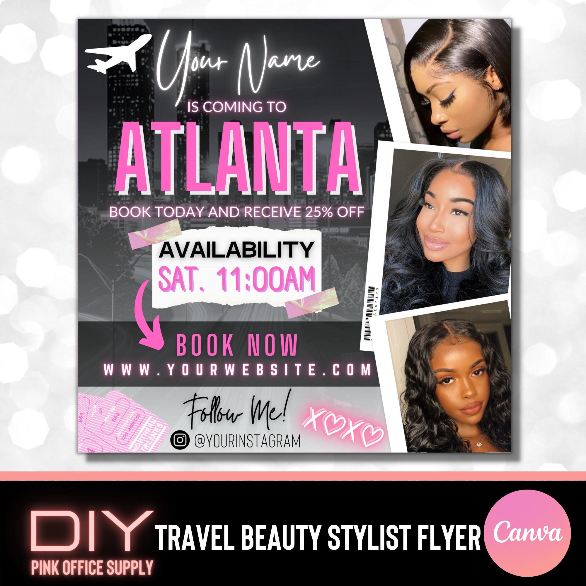 Travel Beauty Stylist Flyer DIY Book Now Appointments Etsy