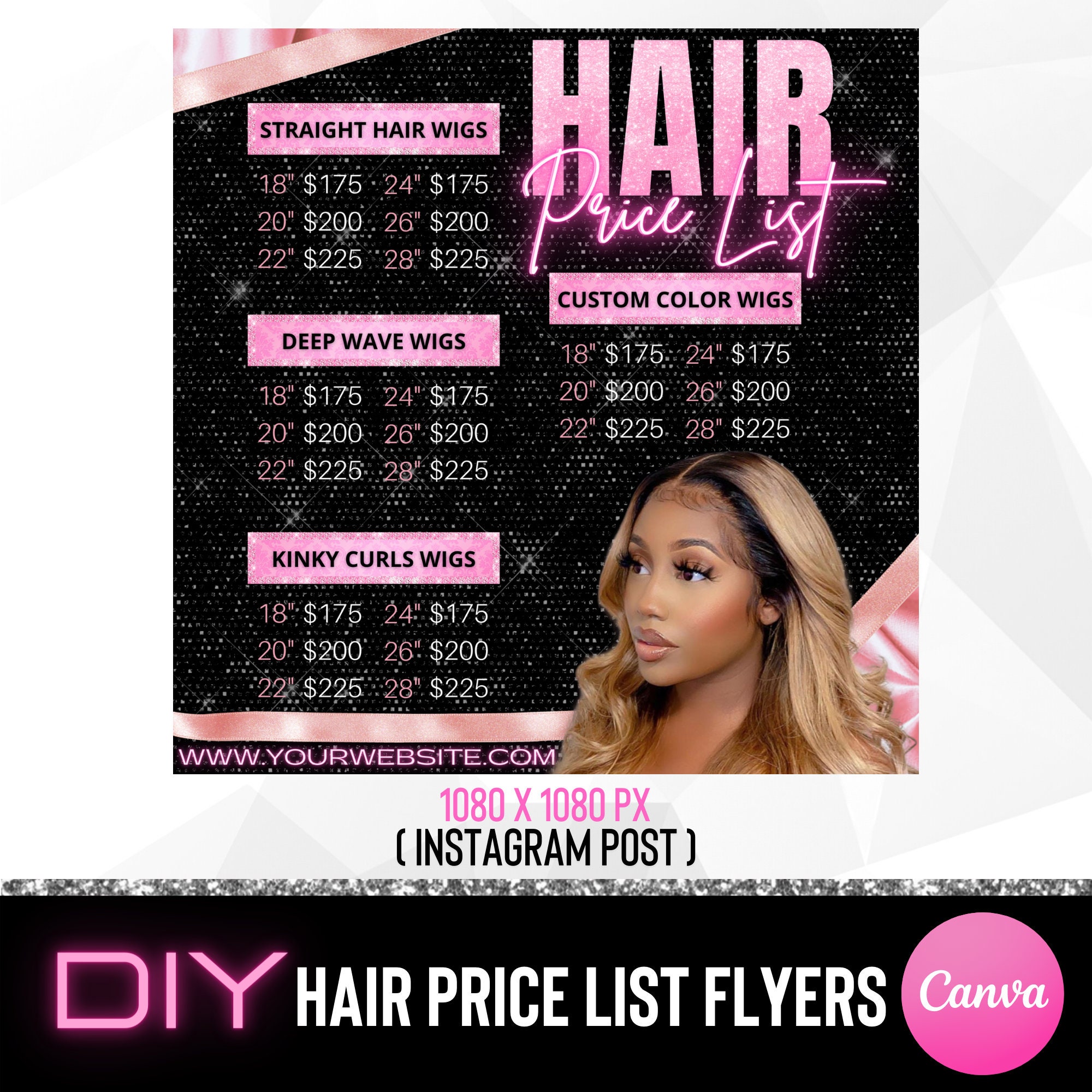 DIY Hair Price List Flyer Templates Wigs Pricing Boutique Etsy Canada